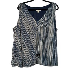 Coldwater Creek Striped Abstract Surplice Neckline Sleeveless Lightweight Blouse